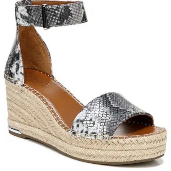 Franco Sarto Clemens Sandals Size 8 Wedge Platform Espadrille Silver Snakeskin - Picture 1 of 16